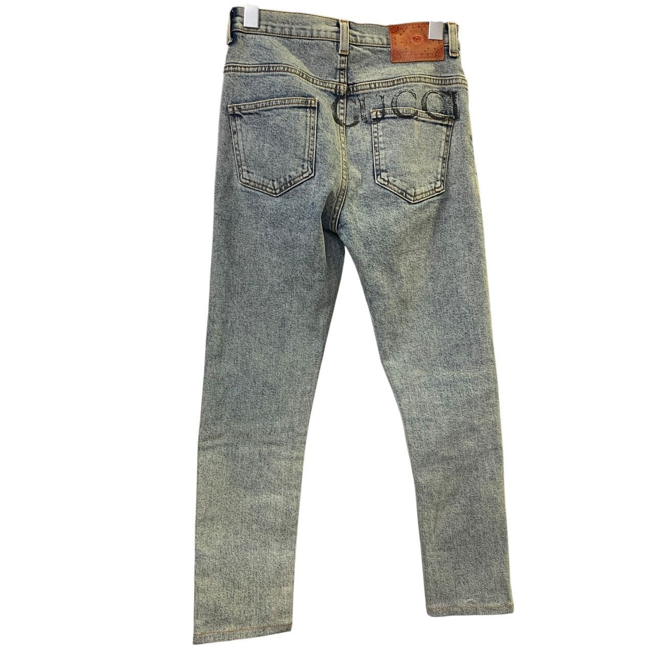 ♪3253 GUCCI グッチ デニム ジーンズ アイレザーパッチ 24インチ グッチロゴ ジーパン