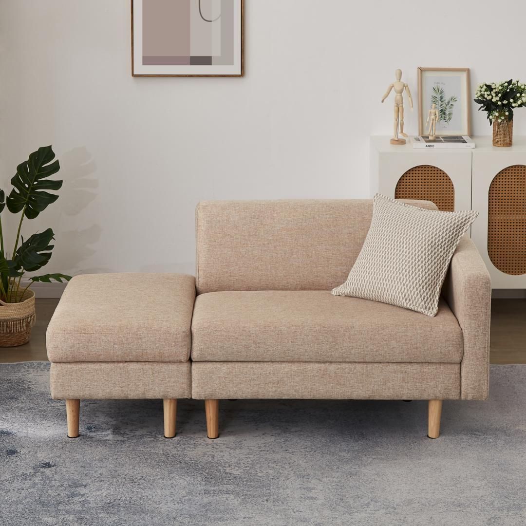 One Arm 2 Seater sofa+Ottoman ソファ 2人掛け 収納付き オットマン付き ファブリック 肘掛け 木脚外し可能 ローソファ  コンパクト ひとり暮らし カウチソファー yew1 - メルカリ