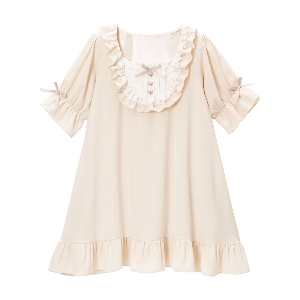 ☆フォクシーニューヨーク七分袖ワンピースブラウンベージュ40