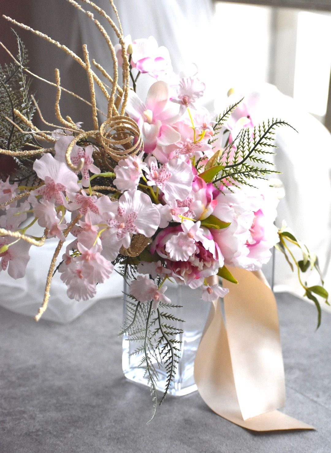 芍薬とカラーの和モダンなウェディングブーケ☆和装ブーケ☆造花☆前