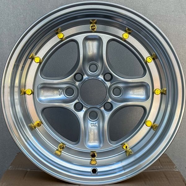 15×8J ±0 PCD 100 114.3 4穴 15インチホイール4本セット 深リム シルバー 4本スポーク 旧車 スポーツカー ドリ車 ローダウン など