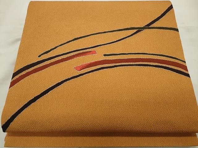 角帯 金糸刺繍 巾約10cm 平和屋着物□九寸名古屋帯 総刺繍 花蝶文 金糸 引箔 逸品