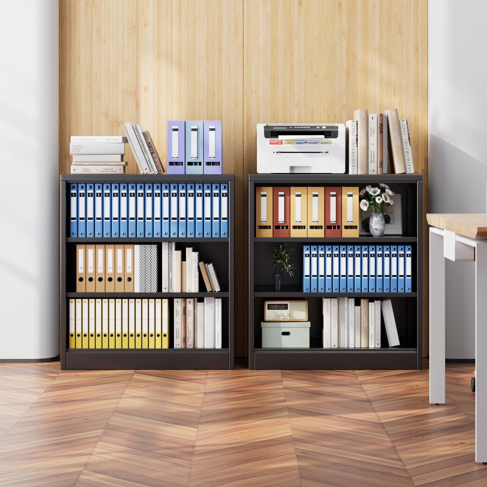 GangMei スチール書庫 スチールキャビネット 書類棚 3段オープン書庫 要組立 ブラック