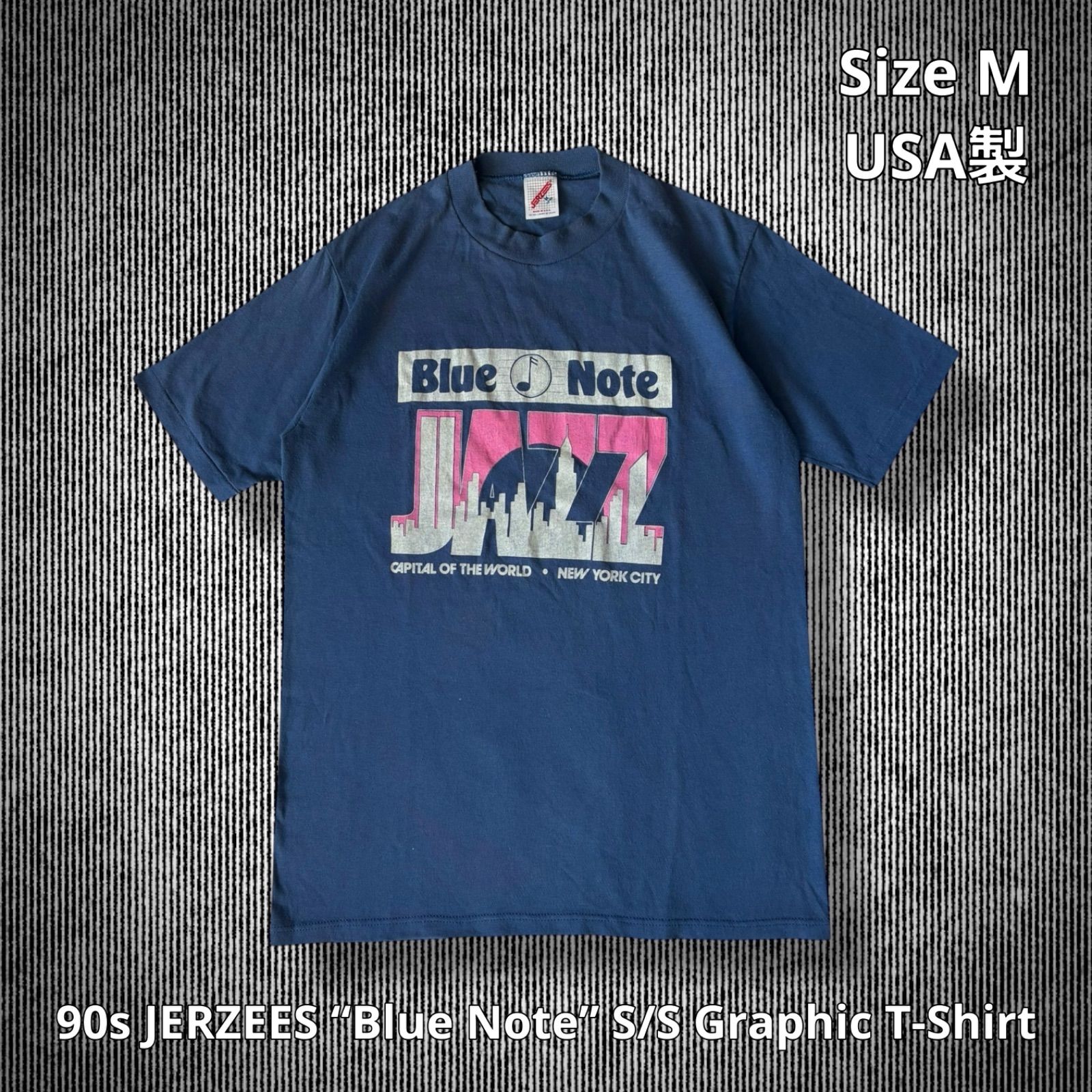 JERZEES◆Tシャツ/S/コットン/BLU 90s JERZEES “Blue Note” S/S Graphic T-Shirt ジャージーズ