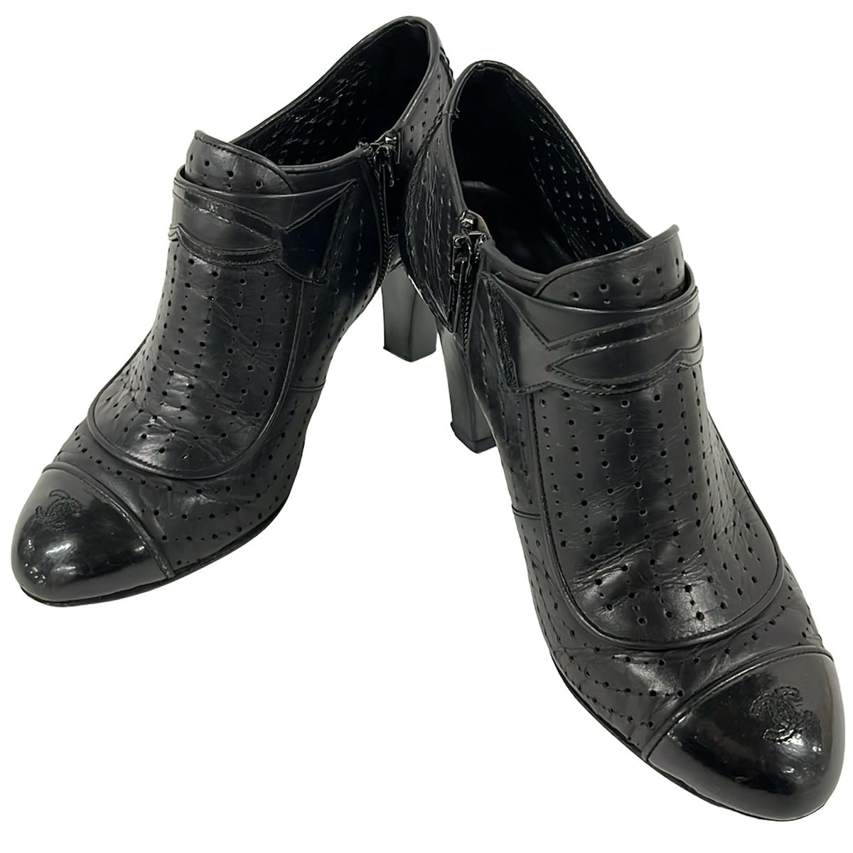 CHANEL シャネル ショートブーツ 37 C レディース - 黒 アウトソール張替済 レザー