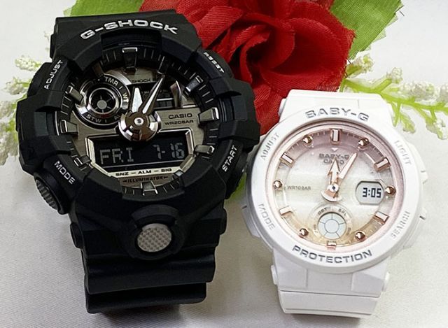 恋人たちのGショック ペアウオッチ  G-SHOCK BABY-G  ペア腕時計 カシオ 2本セット  GA-710-1AJF BGA-250-7A2JF  ラッピング無料  手書きのメッセージカード  ホワイト 白  黒 クリスマス プレゼント 誕生