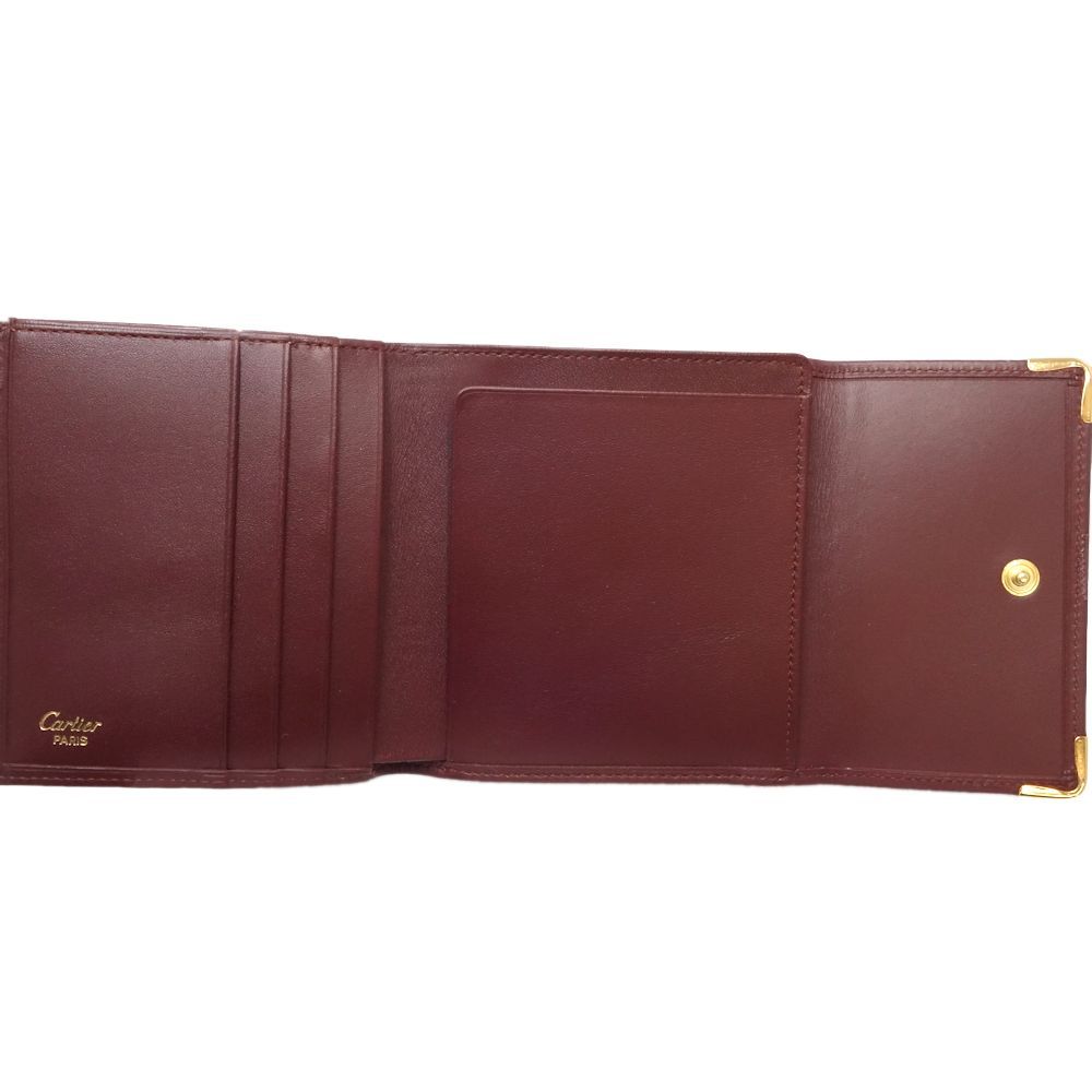 ◇美品◇カルティエ　マストライン　コンパクト折り財布　ボルドー　がま口　レザー Cartier CARTIER カルティエ がま口 ボルドー コンパクト