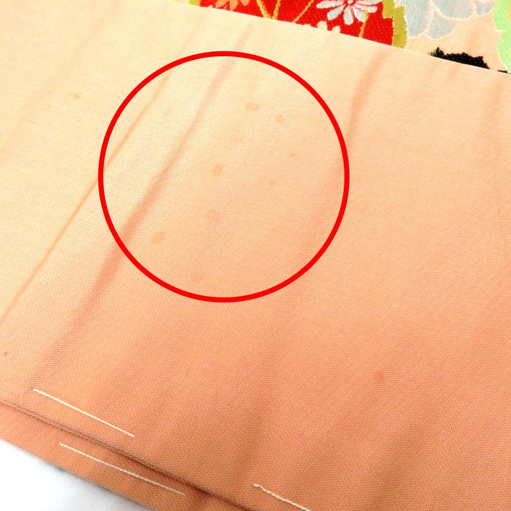 名古屋帯 アンティーク帯 昔名古屋帯 サーモンピンク 金 銀 赤 緑 白 花 葉 昔帯 九寸帯 レトロ 明治・大正ロマン 長さ337.2cm 名古屋帯 アンティーク帯 昔名古屋帯 サーモンピンク 金 銀 赤 緑 白