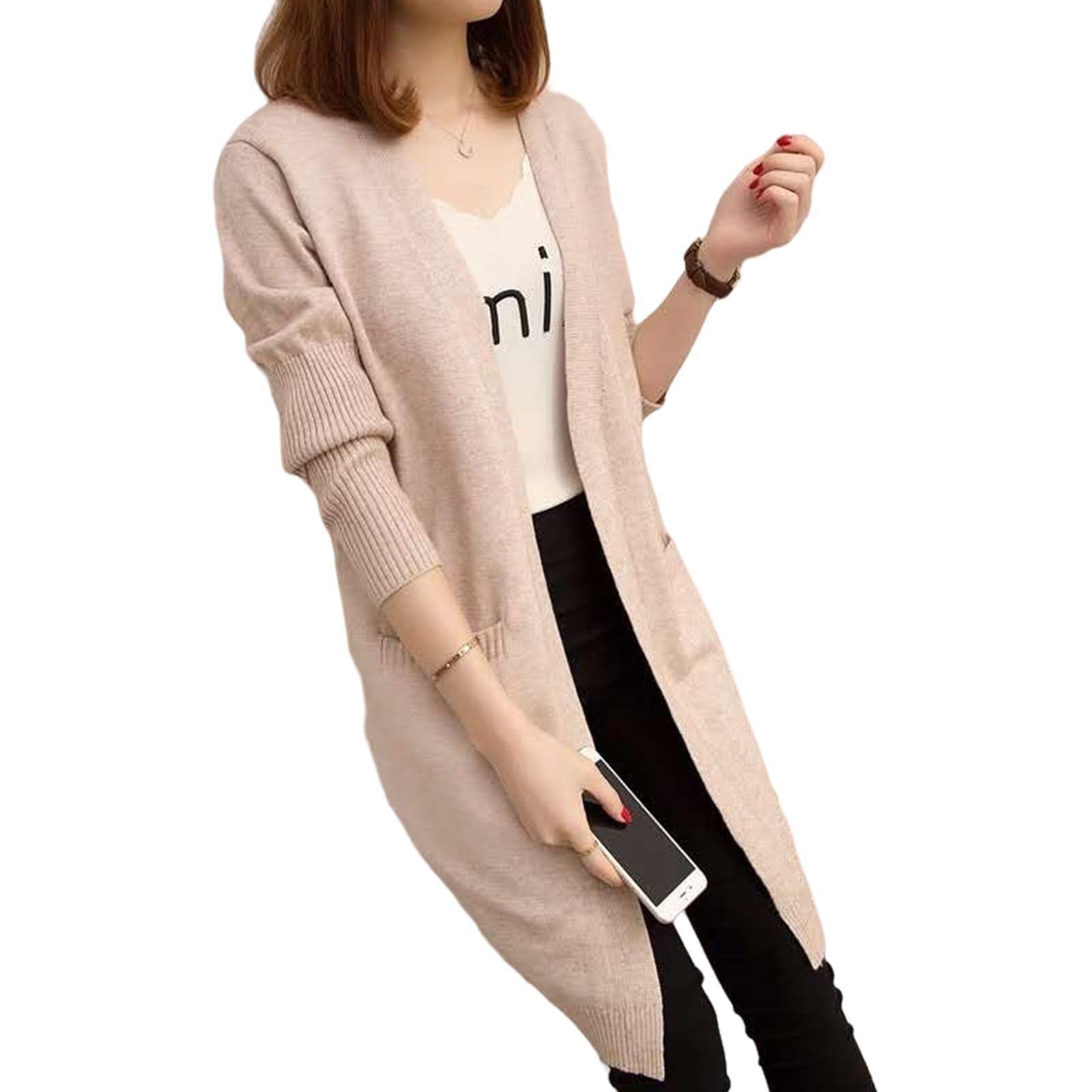 [7-livehouse] カーディガン レディース 長袖 ニット 羽織り セーター アウター トップス 可愛い ゆったり 大きいサイズ カットソー スクール 通勤 旅行 暖かい 防寒 ロングカーディガン 春 秋 冬服