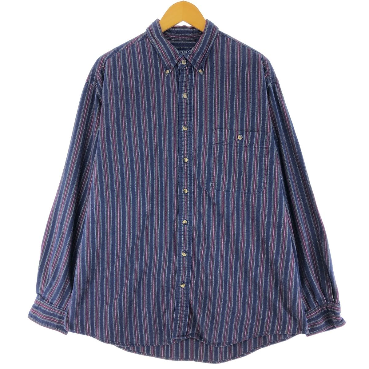 古着 90年代 ランズエンド LAND'S END マルチストライプ 長袖 ボタンダウン ヘビーネルシャツ メンズXL相当 ヴィンテージ/eaa494962