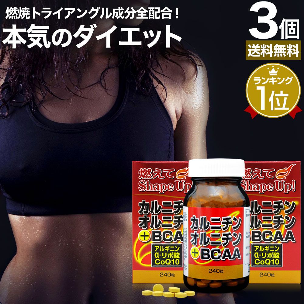 カルニチン・オルニチン＋BCAA 240粒*3個 約90-120日分 送料無料 宅配便 | ダイエット サプリ サプリメント ダイエット食品 ダイエットサプリメント 男性 女性 強力 Lカルニチン αリポ酸 BCAA オルニチン 粒 タブレット