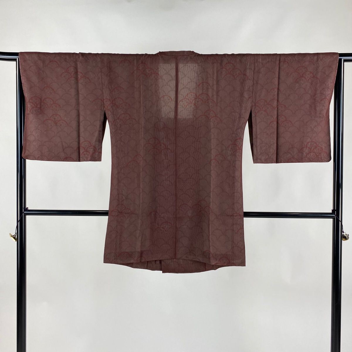 道行 身丈84cm 裄丈65cm M 和装コート 角衿 紗絽合わせ 青海波 小花 