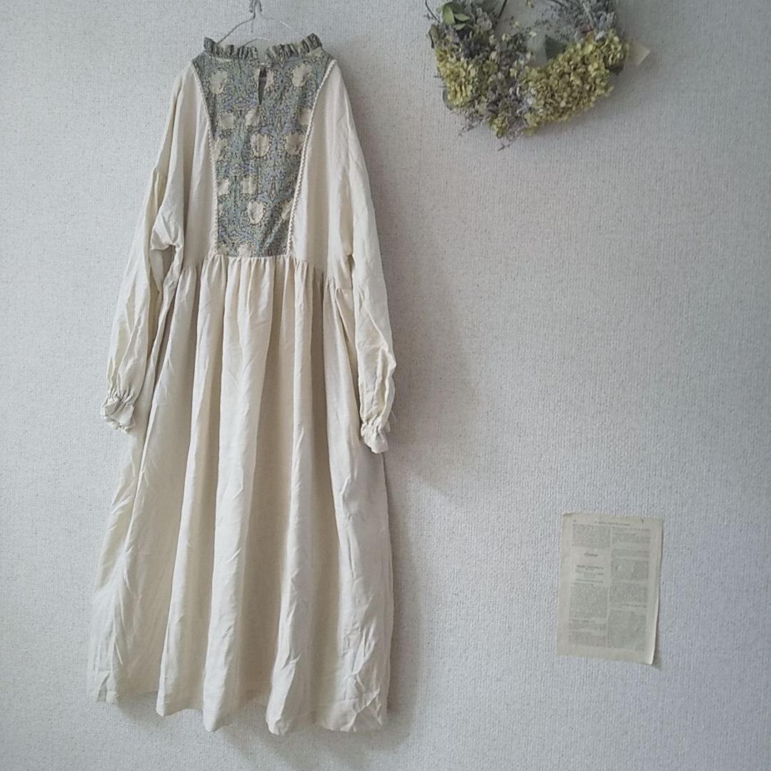 ハンドメイド ウイリアムモリステキスタイル切り替えワンピース フリル  