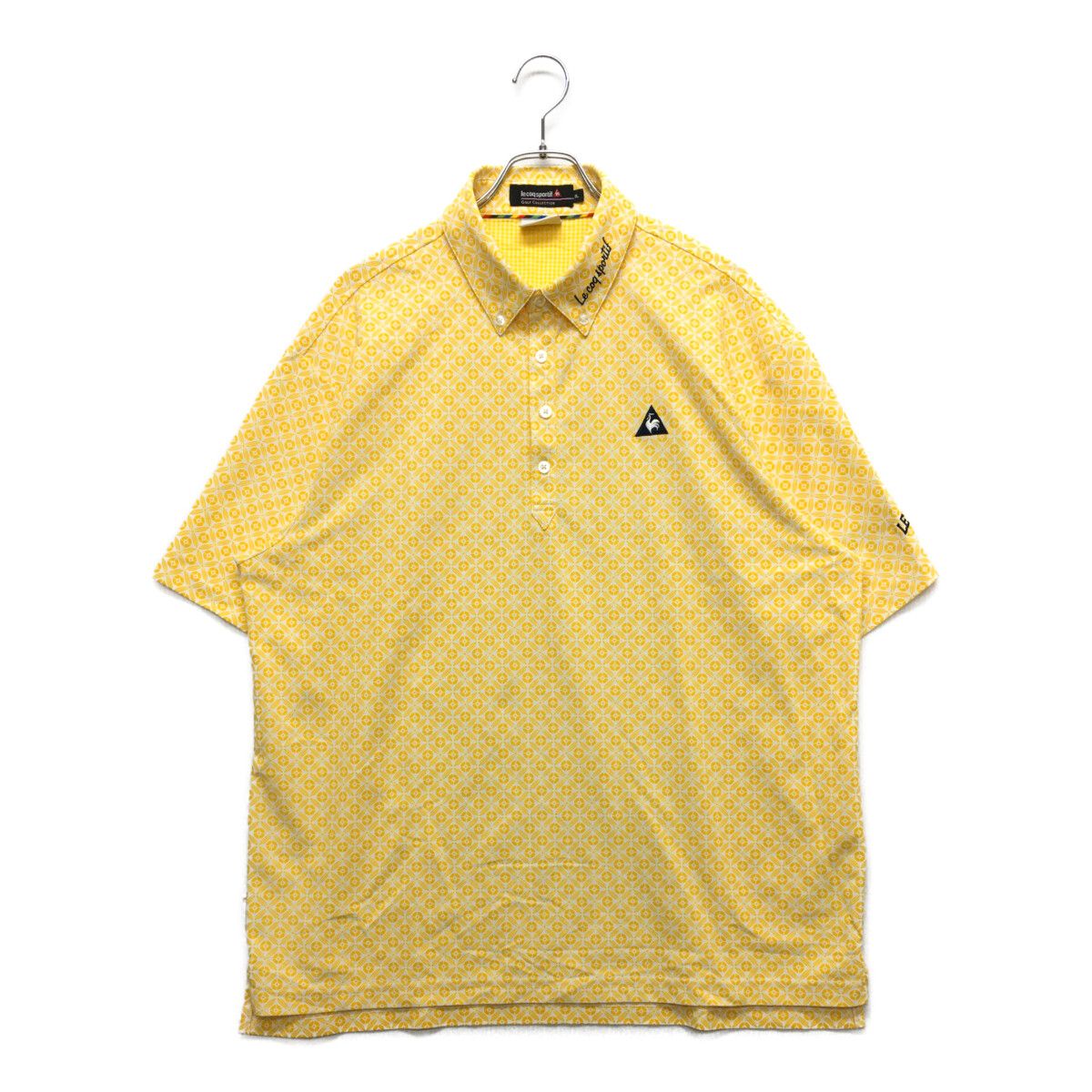 中古 メンズ ルコックスポルティフ le coq sportif 半袖ポロシャツ 3L  黄色×白 ボタンダウン 総柄  大きいサイズ