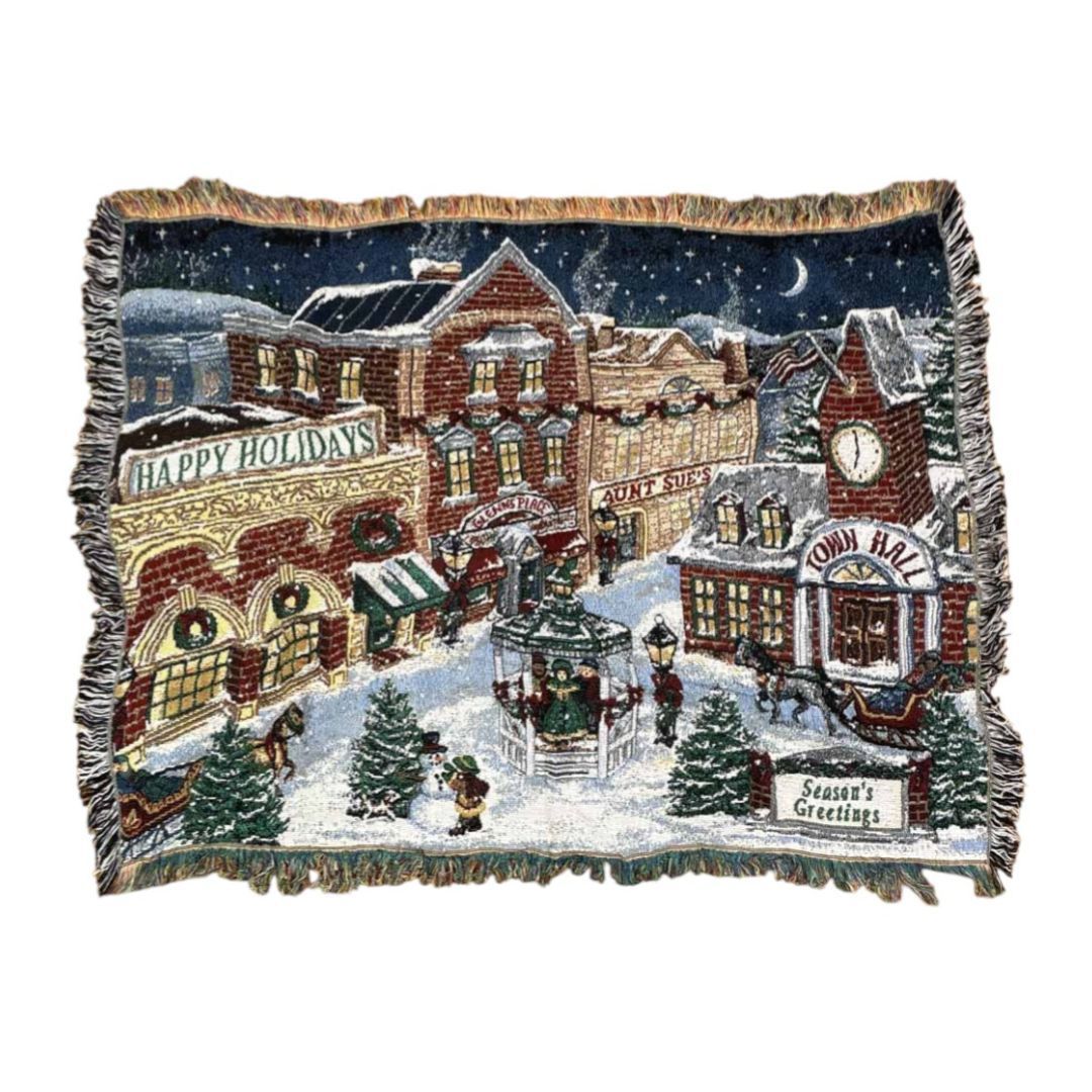 vintageラグ 人気 カーペット 雪 タウン 街並み クリスマス 1991