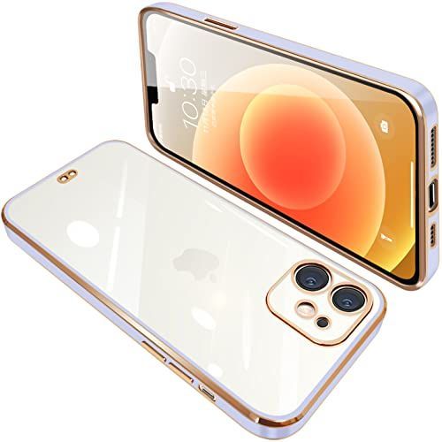 iPhone 12 mini_パープル iPhone12 mini ケース クリア 透明 アイフォン12mini カバー スマホケース 全面保護 耐衝撃 TPU メッキ加工 シリコン スリム 薄型 ストラップホール付き 落下防止パープル