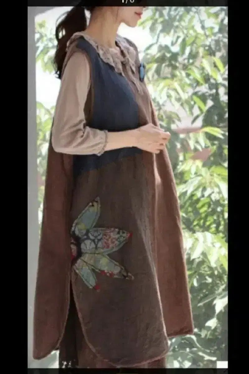 リネン アプリケ バイ ロング ベスト ONE PIECE