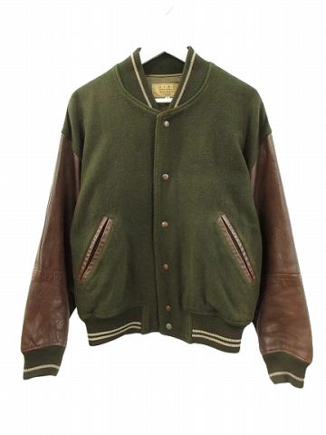 メンズメルローズ MEN S MELROSE 80s スタジャン 袖レザー メルトン グリーン ブラウン M