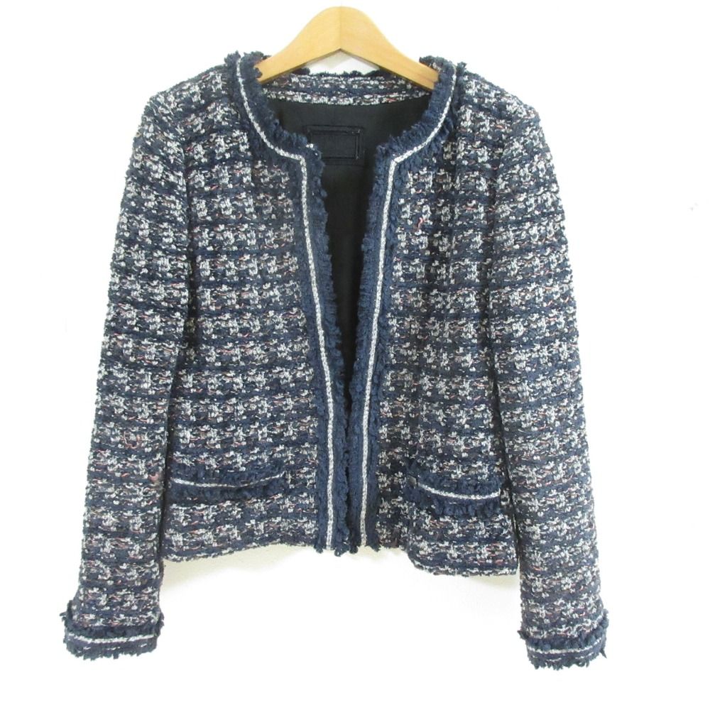 美品 FOXEY BOUTIQUE フォクシーブティック Marshmallow Tweed ノーカラー ツイードジャケット ブルゾン 35086  40 ネイビー系 レディース - メルカリ