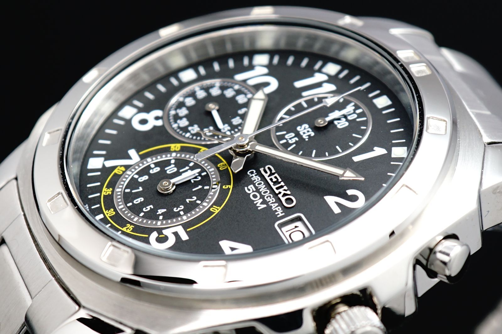 【美品/新品電池】 SEIKO クロノグラフ メンズ 腕時計 50M デイト 逆輸入 SEIKO 腕時計 セイコー 50mクロノグラフの通販はau PAY
