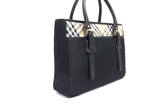 BURBERRY バーバリー ノバチェック ナイロンキャンバス ハンドバッグ ビジネス 書類かばん メンズ ブラック系 FP5932