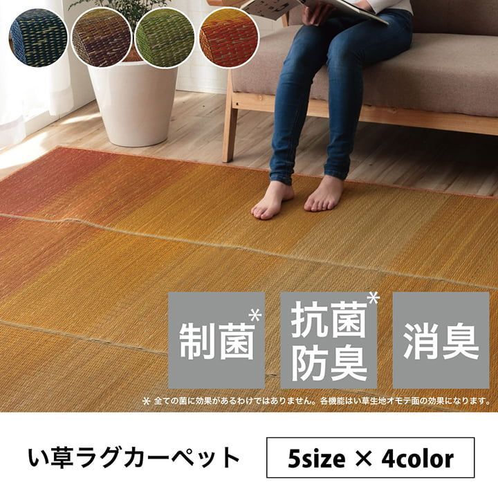 ラグ マット 小林製薬 持続性抗菌剤 KOBA-GUARD 制菌 抗菌防臭  滑り止め 不織布 夏 い草 グラデーション  約60×180cm