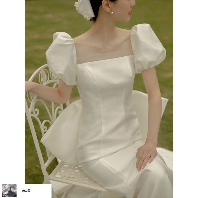 森ガール系サテンドレス 背中あき×軽やかシルエット