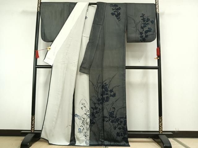 平和屋着物▽訪問着 単衣 紗袷 紗×紗 草花文 正絹