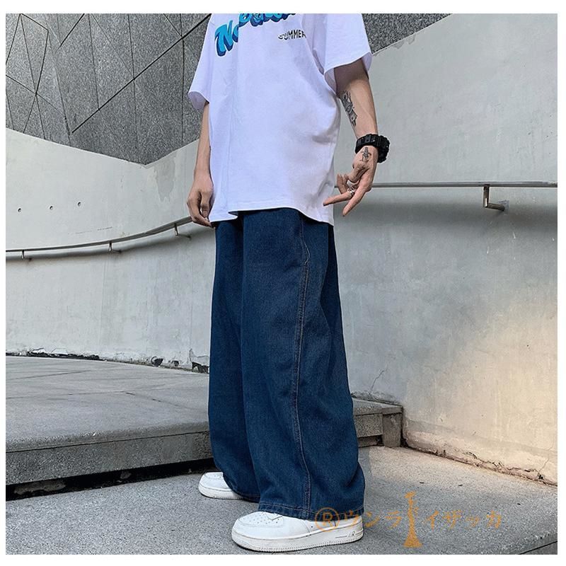 メンズデニムパンツ ワイドパンツ ストリート ロック ゆったり