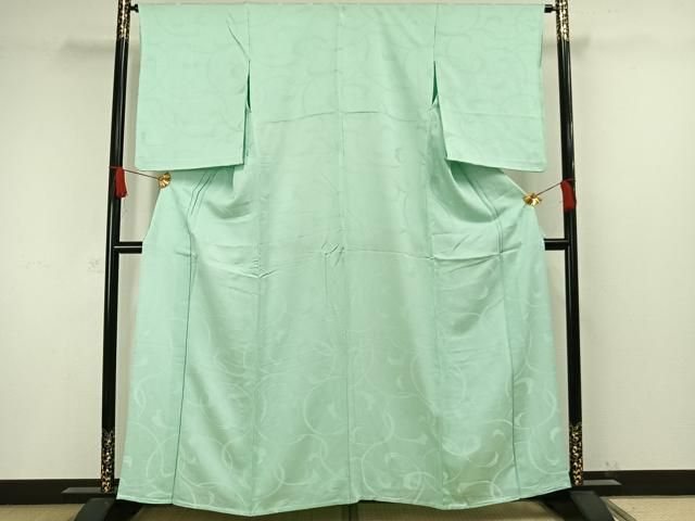 平和屋着物▽上質な色無地　単衣　唐草地紋　青竹色　正絹　逸品　AAAW1426fy 平和屋着物▽上質な色無地 単衣 唐草地紋 青竹色 正絹 逸品 AAAW1426fy