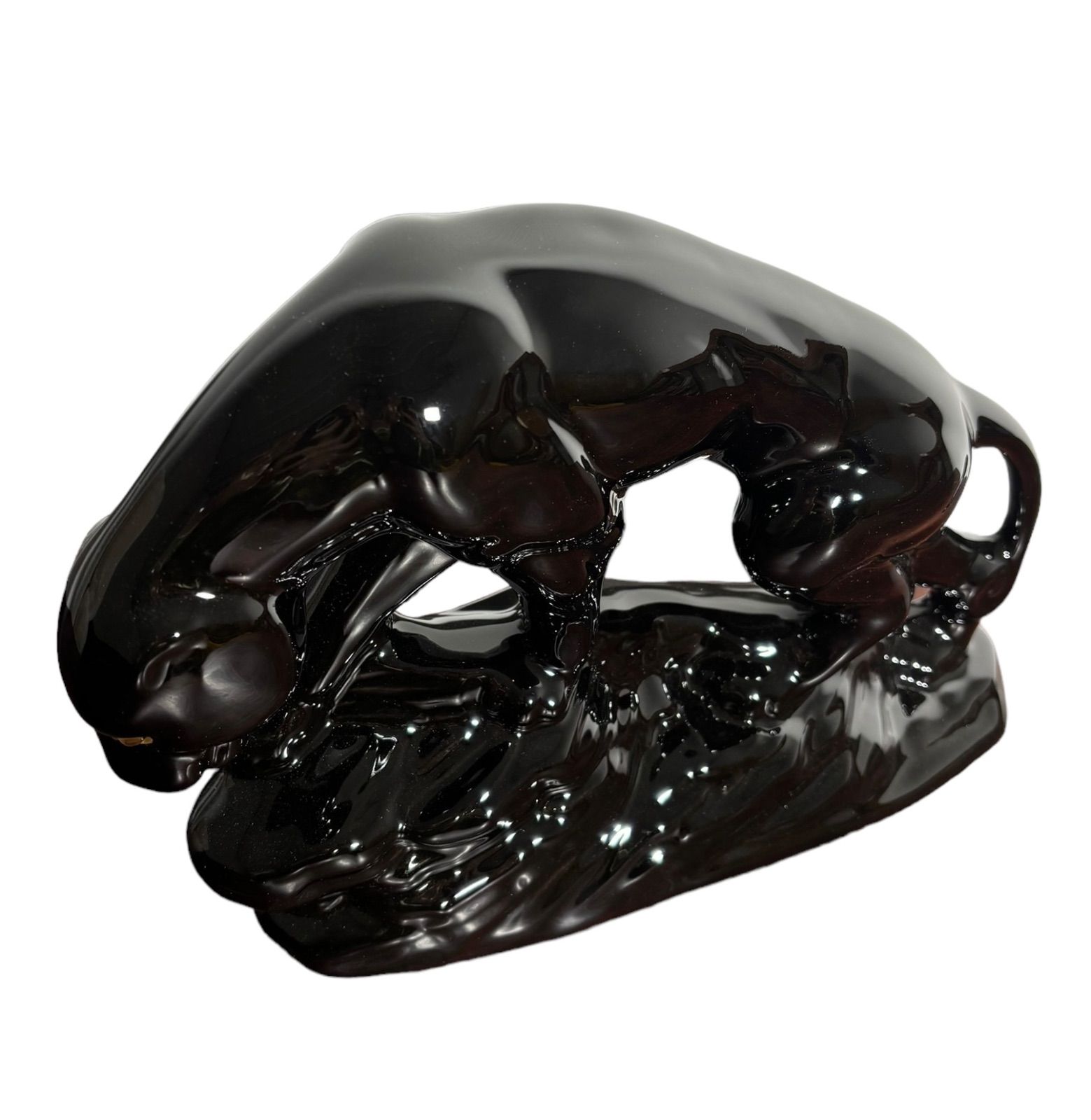 ★セラミック★黒豹★置物★ブラックパンサー★工芸品★インテリア★ヴィンテージ セラミック 黒豹 置物 ブラックパンサー オブジェ 工芸品 インテリア