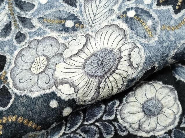 平和屋着物○訪問着 作家物 辻が花 暈し染め 黒地 金彩 正絹 逸品