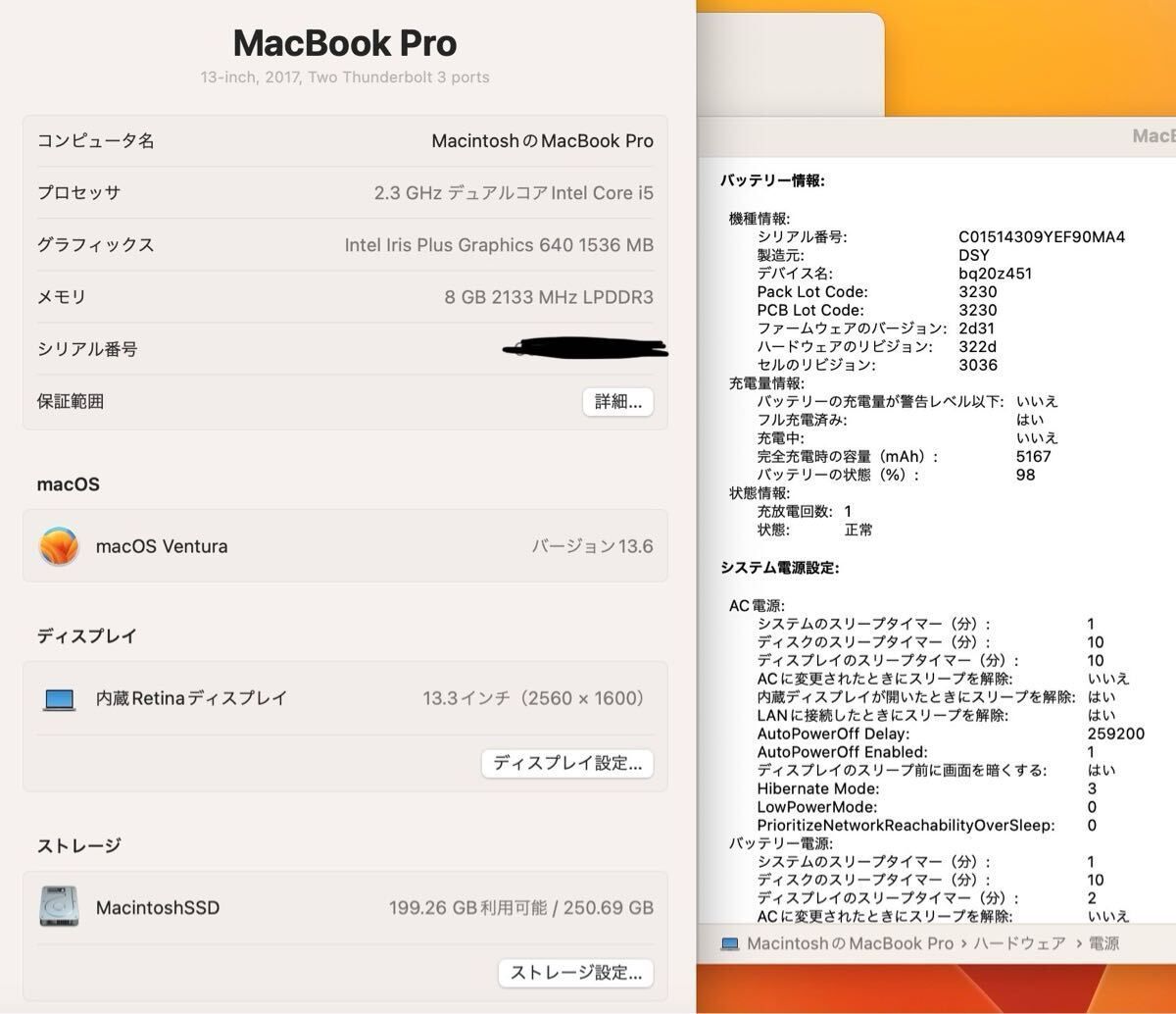 ［美品/新品バッテリー］MacBook Pro 13inch 2017/384 Apple 13.3