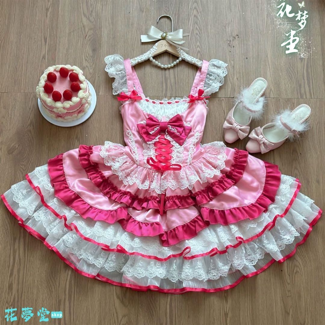 25年 ロリータ 姫系 コスプレ 衣装 ネイビー ピンク メイド かわいい 撮影会 舞台 イベント 原野空間-53