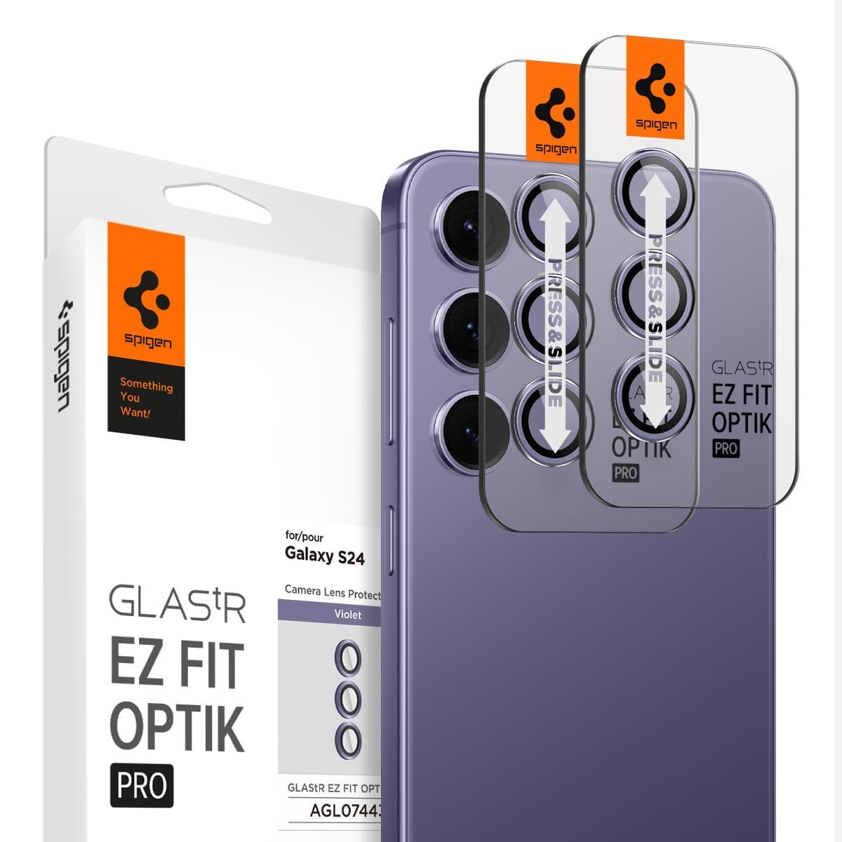 【新着商品】Spigen Galaxy S24 カメラ保護フィルム バイオレット 2セット 貼り付けキット付き 高透過率 硬度9H 耐衝撃 ギャラクシー S24 対応 レンズ保護フィルム EZ Fit Optik Pro