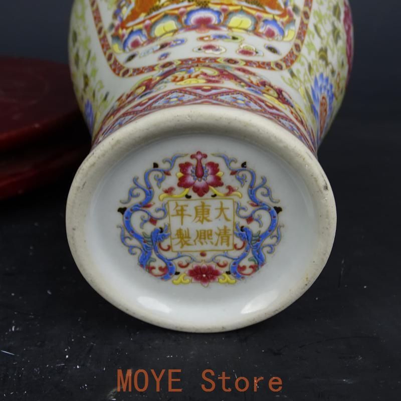 清康熙青釉粉彩タンカ紋梅瓶 景徳鎮 陶磁器 装飾品 現代工芸品