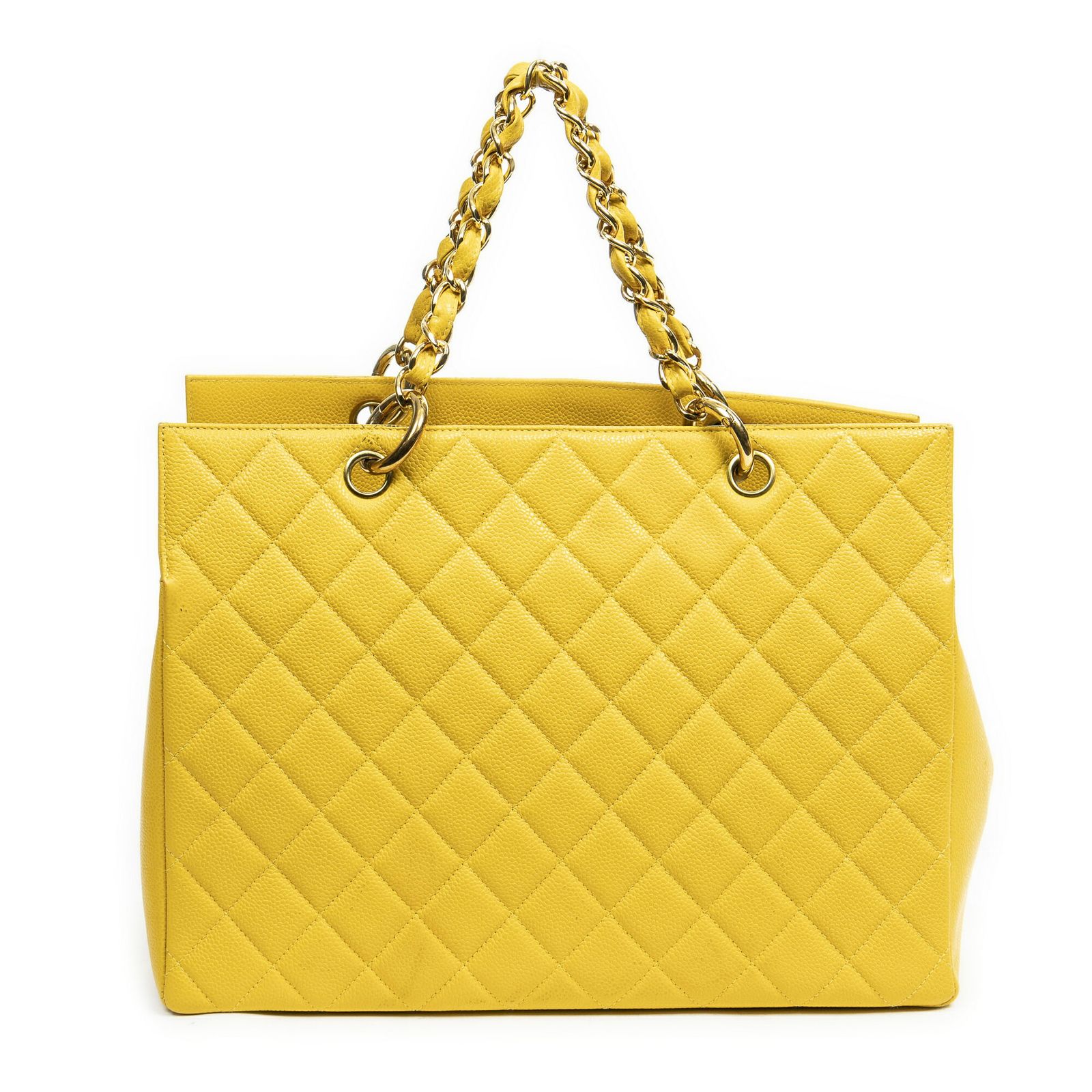 シャネルGSTトートバッグ黄色マトラッセキャビアレザーA