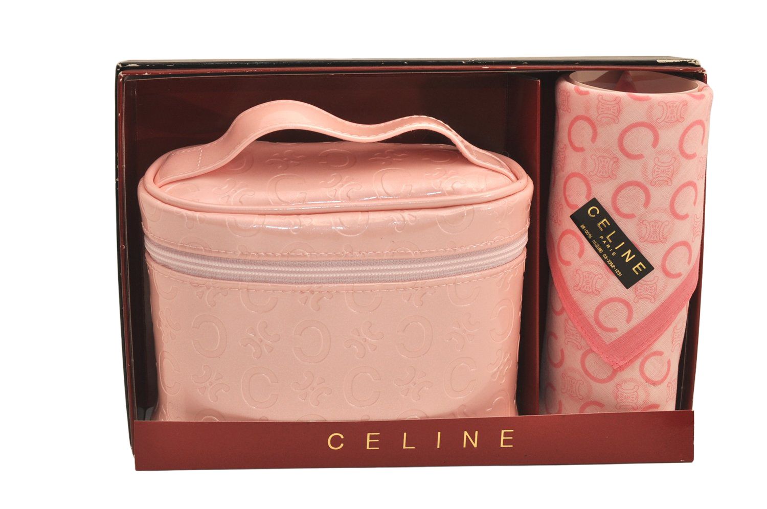 CELINE　バニティポーチ CELINE セリーヌ バニティ ポーチ ハンカチ レザー コットン ピンク 2