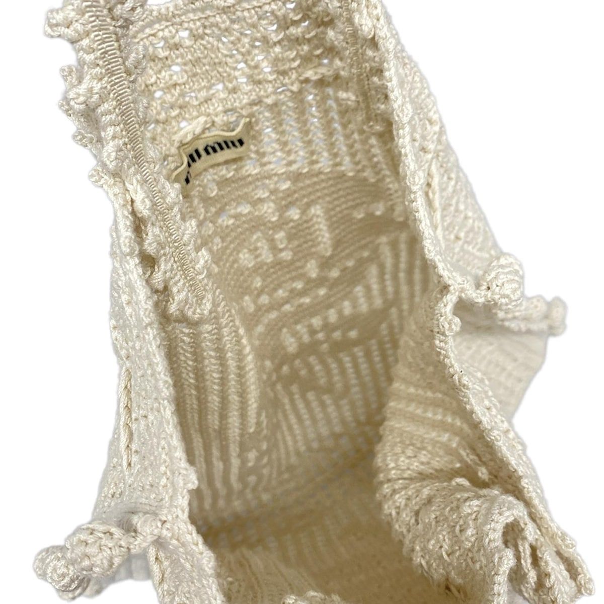 MIUMIU コットン クロシェ ハンドバッグ アイボリー Chalk White Crochet Cotton Bag | Miu Miu
