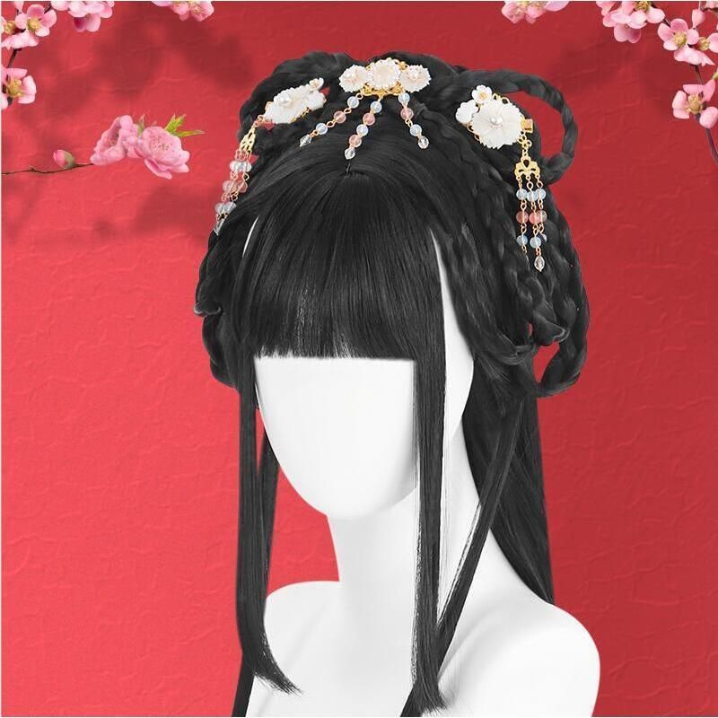 大特価!! ウイッグ 中華 コスプレ かつら ハロウィン コスチューム フルウイッグ 黒 ロング80cm 漢服 唐装用 中国 古代 時代劇 コスプレ 華流