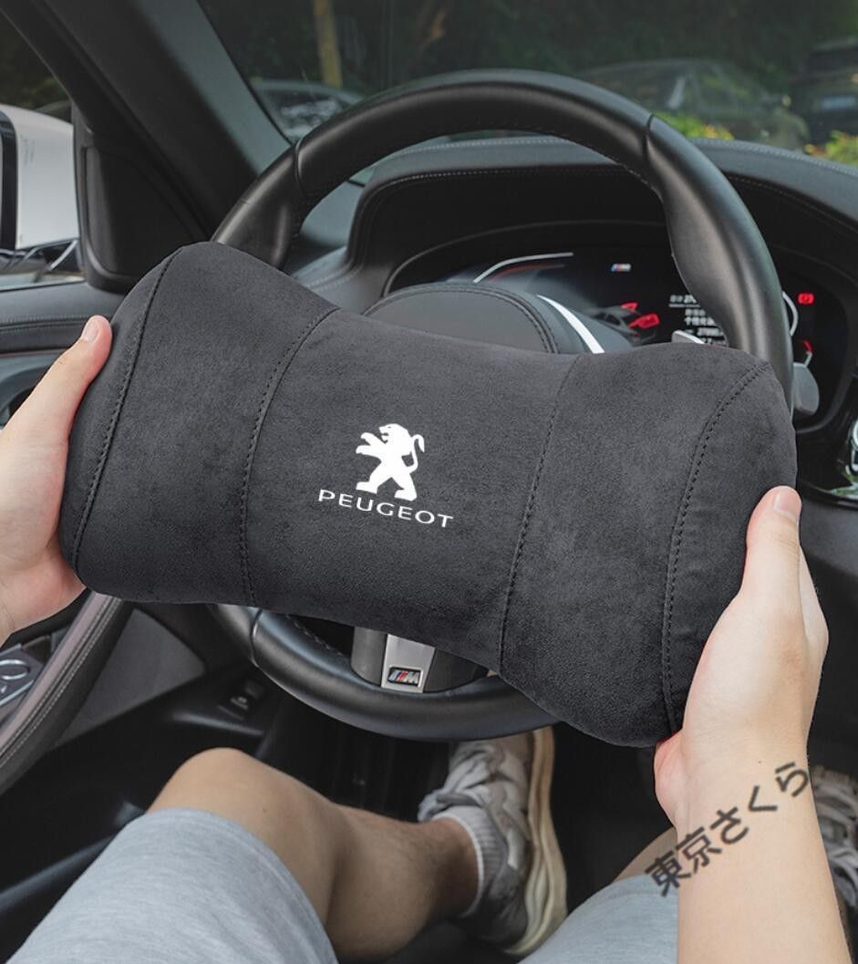 新品 プジョーロゴ入りき 車用記憶 通気性弾性 ネックパッド スエード素材 ネックパッド 汎用 車載首枕 ヘッドレスト 首用クッション