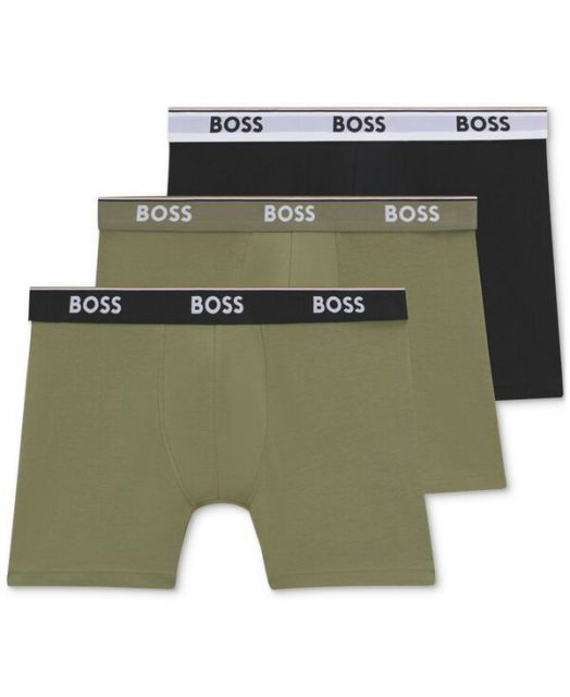送料無料 ヒューゴボス メンズ ボクサーパンツ アンダーウェア Men s Power 3-Pk. Tipped Logo Waistband Boxer Briefs Green Black Green