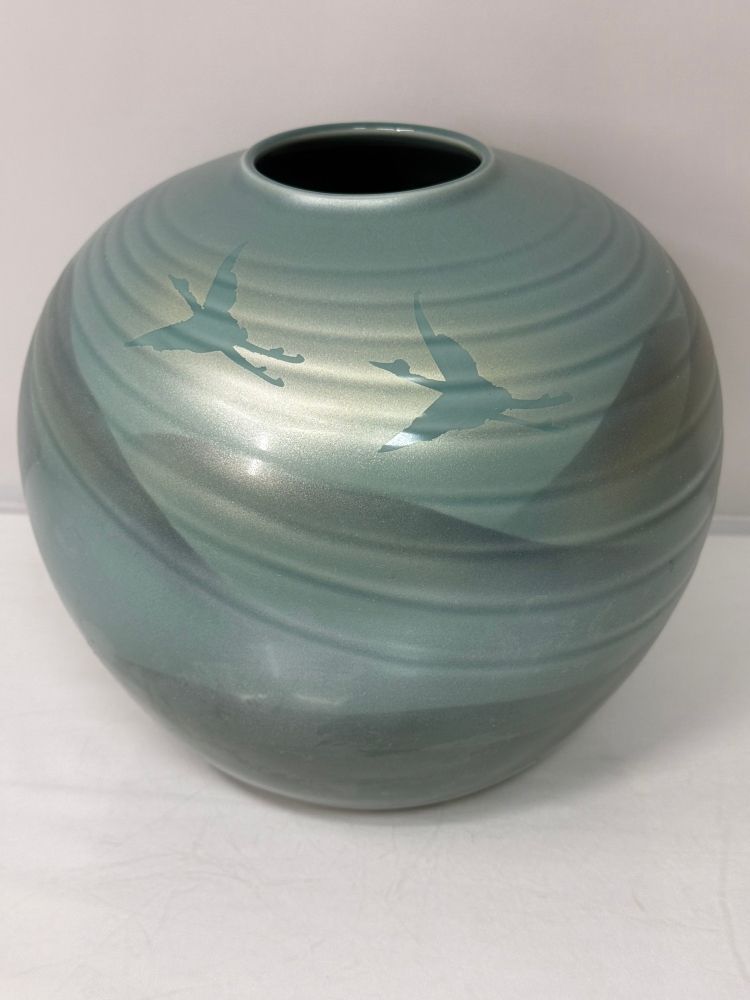 花器 九谷焼 九谷香祥 花入 双鶴花瓶 共箱付き 経年在庫品 未