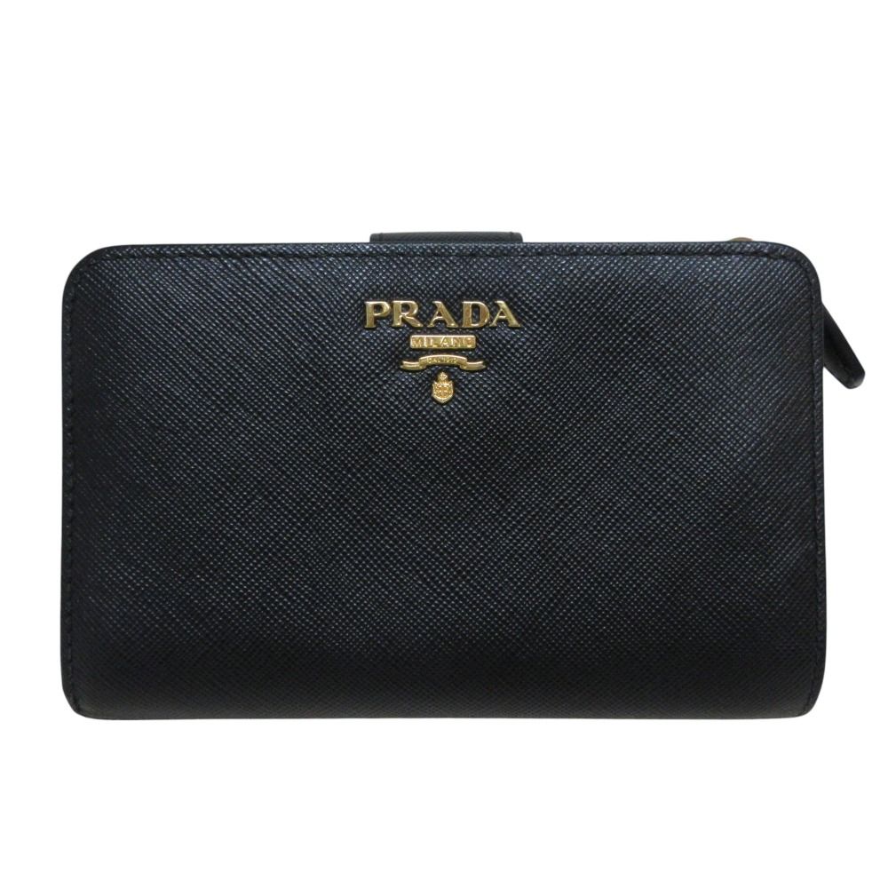 PRADA プラダ サフィアーノ SAFFIANO METAL 二つ折り財布 コンパクトウォレット 1M1225 ブラック レディース 古着