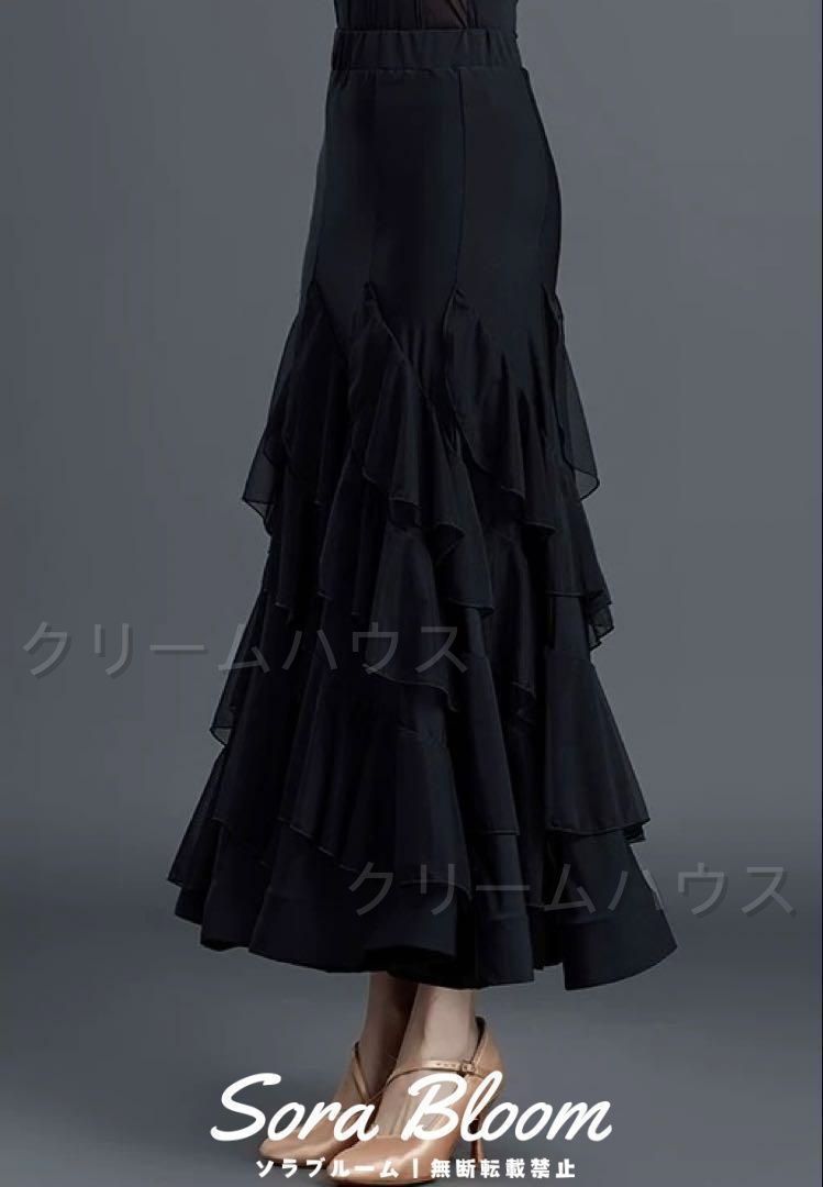 フリルデザイン紫花柄 ドレス むらさき パープル 社交ダンス