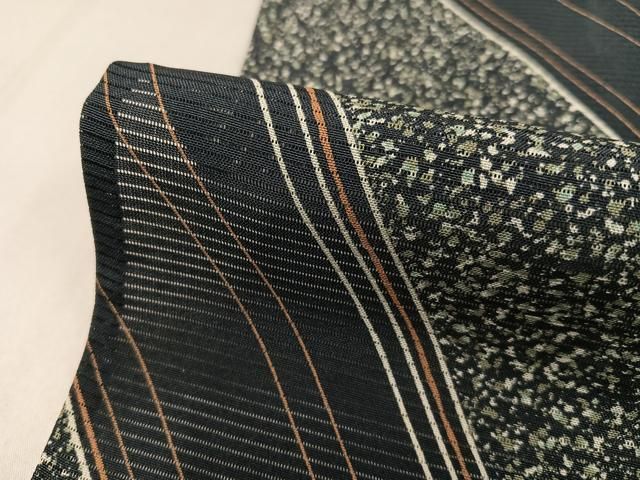平和屋着物＊夏物 小紋 絽 薪蝋染 斜縞 正絹 逸品 AAAV4516ph
