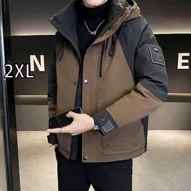 2XL 秋冬 コーデ メンズ 服 シンプル ファッション オシャレ 大人 かっこいい 大きいサイズ ストリート 紳士服 アウトドア ダウン ジャケット 厚手 ゆったり ハイエンド 防寒 フード付き ワークジャケット