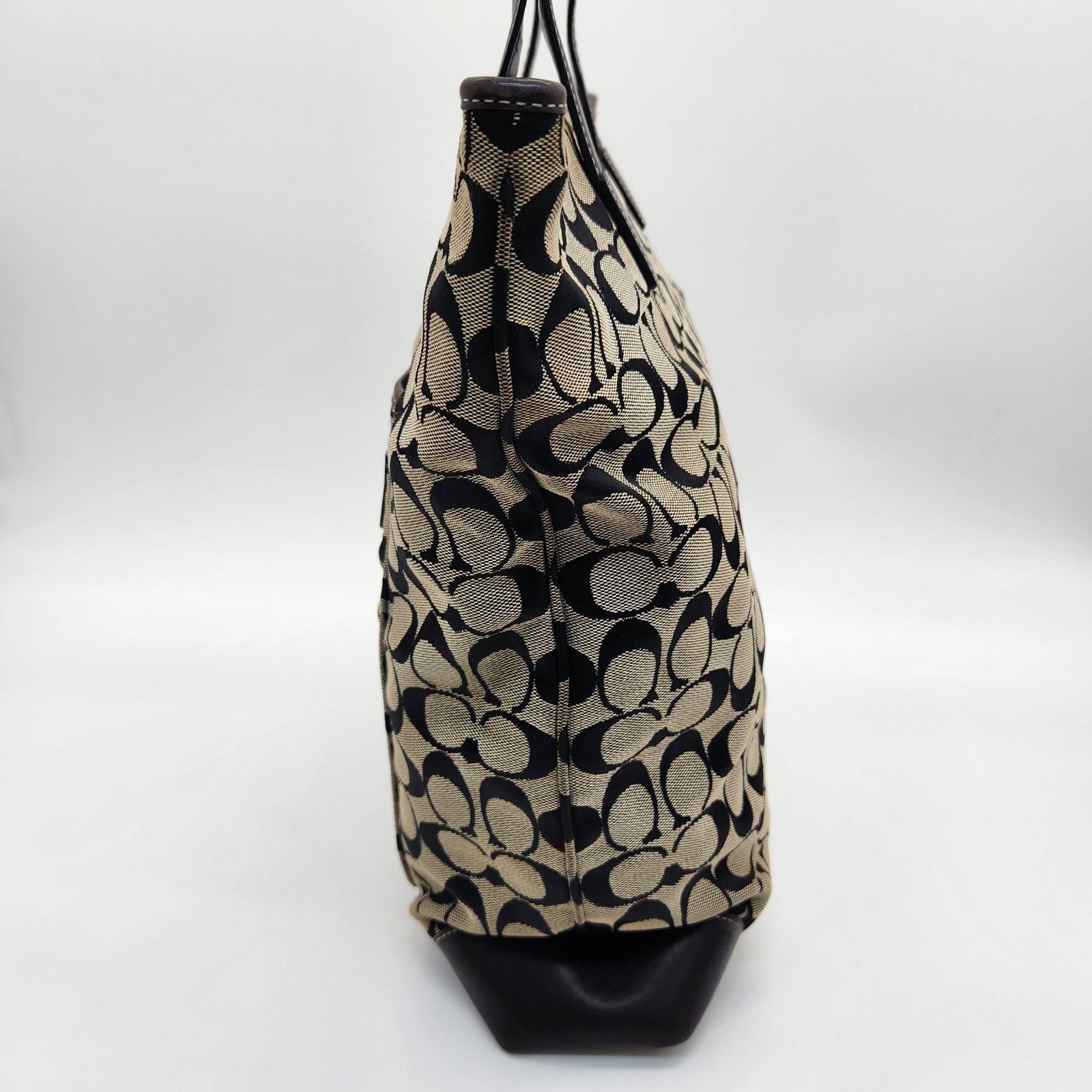 COACH コーチ シグネチャー キャンバス レザー ブラック ハンドバッグ