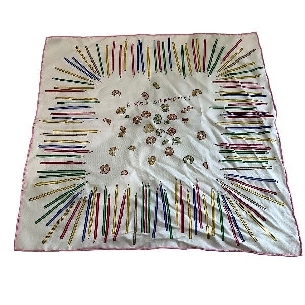 エルメス Hermes カレ45 オフホワイト×マルチ 色鉛筆 ブランド小物 スカーフ レディース