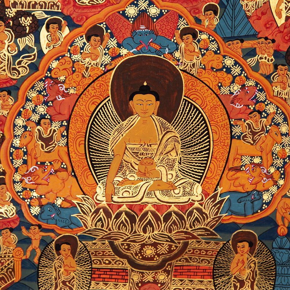 【手描き肉筆画 チベット密教 一点物 新品 】タンカ 曼荼羅 仏陀 釈迦　a4 手描き肉筆画 チベット密教 一点物 新品 】タンカ 曼荼羅 仏陀